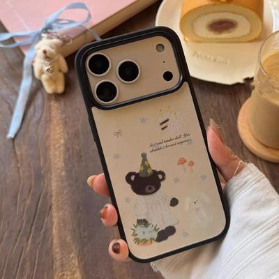 New INS Cream Sweetheart Bear Blue Bow Phone Case For iPhone 17Promax Air 16 15 14 12 13 11Pro Max Plus Anti Fall Advenced Cover