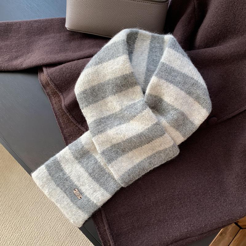 Fashion Wool Knitting Lady Scarf Winter Warm Soft Solid Color Stripes Women Scarf Shawl Wrap Scarves Blanket Bandana