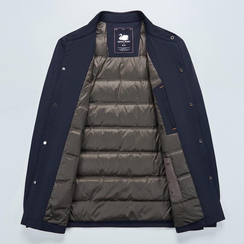 Men's Winter Lightweight Goose Down Jacket - Middle-Aged Dad Style, Lapel, Business Casual, Button-Up, Warm Coat