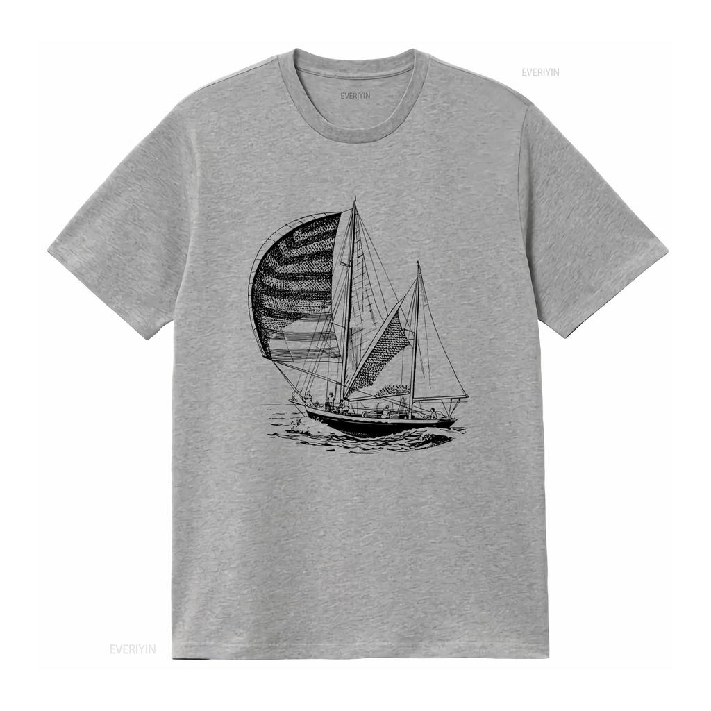 Sailboat Under Sail T Shirt for Men and Women Sailing Boat Print Nautical Yachting Design Sailor Yachtman Style Available In