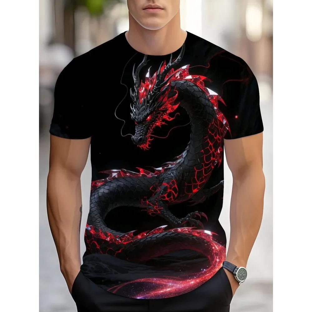 T-shirt Estiva da Uomo Girocollo Stampata in 3D Moda Versatile Traspirante Tendenza Casual