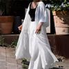Johnature Cappotti estivi lunghi con protezione solare, casual coreani, plissettati, tinta unita, larghi, bianchi, da donna