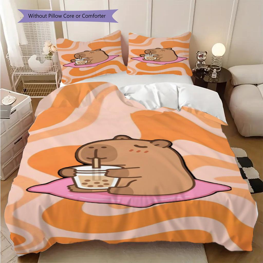 Chill Capybara Sips Tea Three-piece set (1 * duvet cover + 2 * pillowcase, without core) 2D Flat Bedding set Christmas birthday gift