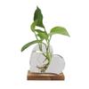 Transparent Hydroponic Glass Vase with Wooden Stand Love Shaped Minimalist Decor for Home Tabletop Living Room Ornament