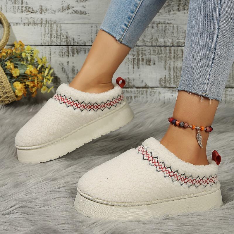 Women's Platform Snow Boots Large Size Plus Velvet Warm Wrap Color Matching European and American Casual Wear Wool Cotton Slippers