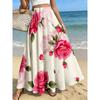 Plus-size Women's Elegant and Stylish Midi Skirt, Casual Printed Midi Dress, Pink Blooming Rose Print