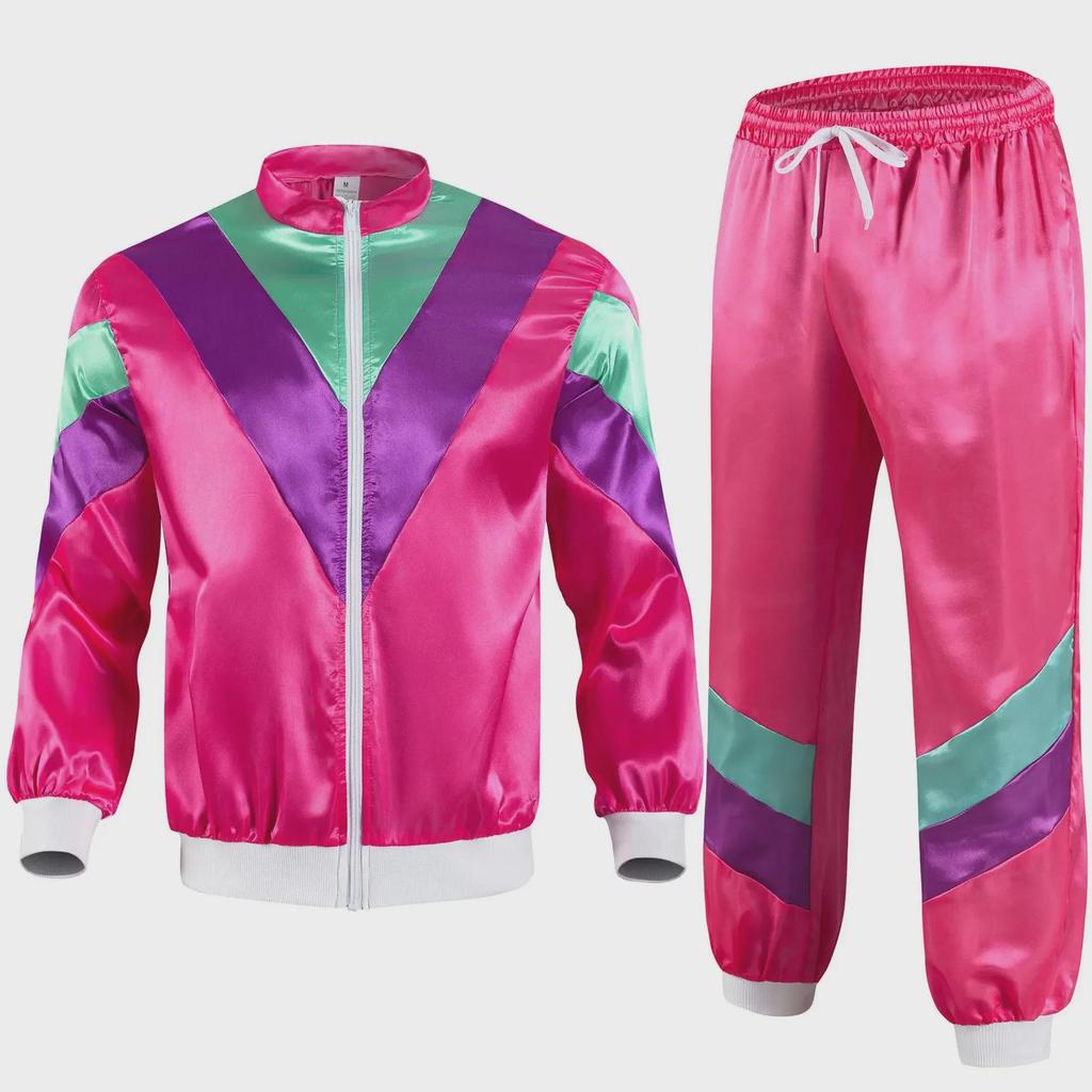 80s Retro Disco Tracksuit: Jacket and Pants Jogging Suit for Theme Parties
