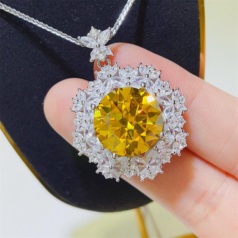 10 Carat Yellow Moissanite Pendant Necklace with Hearts & Arrows, Diamond Tester Pen & Certificate