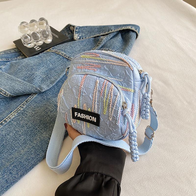 2024 New Stylish Small Shoulder Bag Colorful Striped Casual Crossbody Backpack For Girls синий