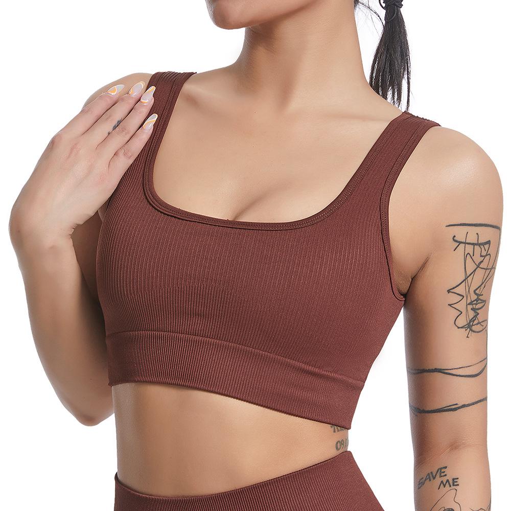Hot-Selling Women's Seamless V-Neck Yoga Tank Top - Ribbed, High Elastic & Shockproof Sports Bra