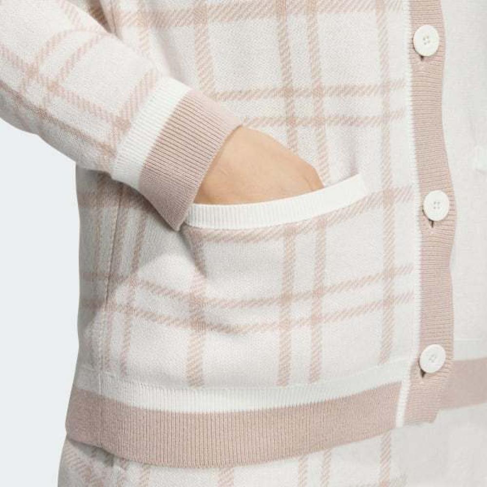 Adidas Golf Women S Fulley faShion 3S Checked Cardigan Beige iS4753