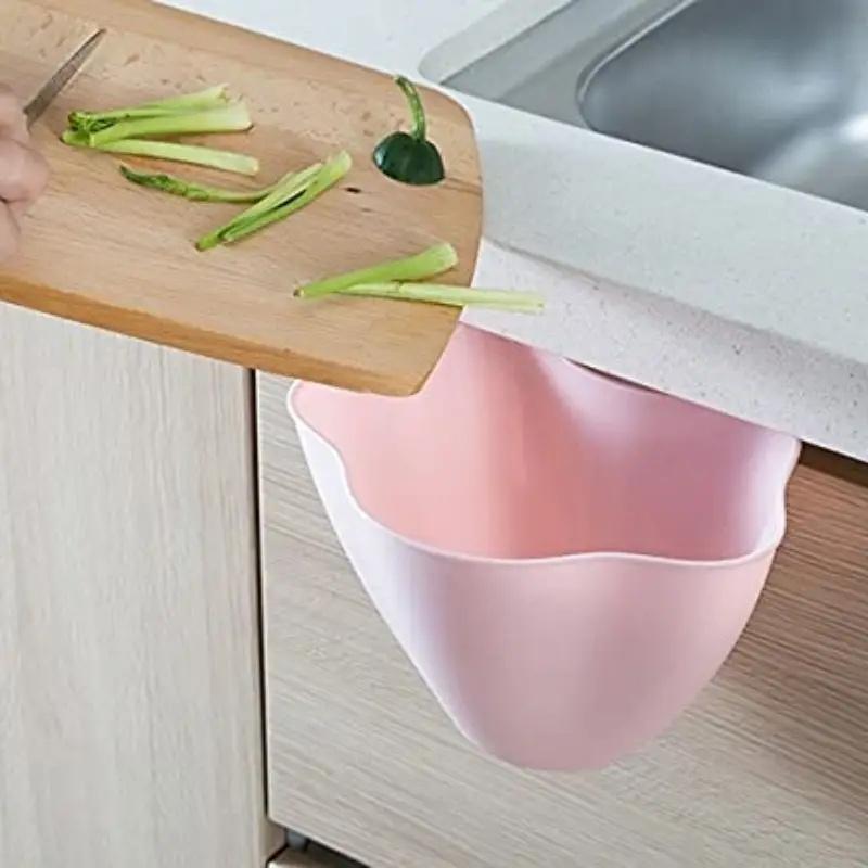 1pc Hanging Kitchen Waste Bin, Plastic Over Cabinet Garbage Bowl, 2L/0.52gal Trash Can For Food Scraps Collection, Space Saving,