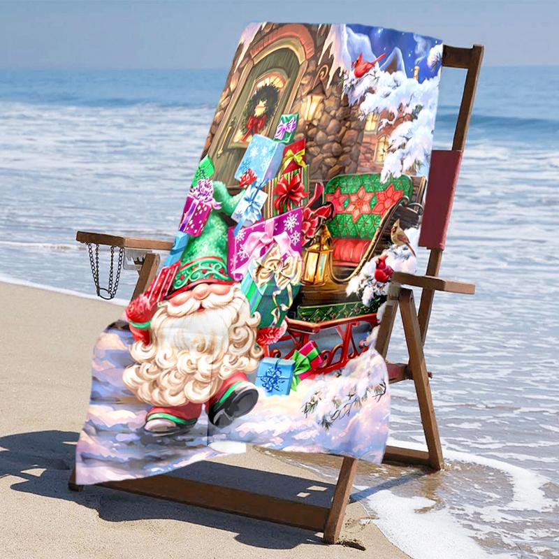 Ultra-Soft Beach Towel with Christmas Santa Claus Theme,Ideal for Pool - Camping, Diving - Perfect Travel Essential, Vibrant Beach Towel.