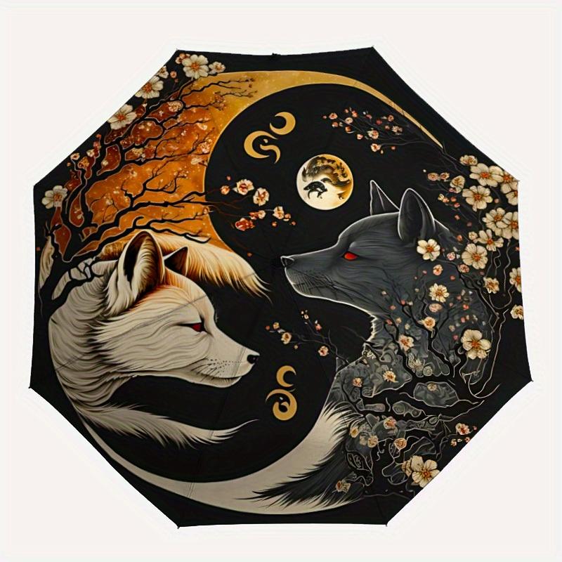 

1pc Wolf Moon Automatic Open/close Folding Compact Umbrella, 8-Rib Sturdy Canopy, Lightweight Portable, Everyday Use, Gift, Outdoor Umbrella, Travel E