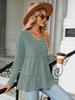 2024 Autumn/Winter V-neck Button Patchwork Loose Long Sleeve T-shirt