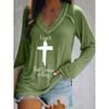 Casual Loose Women's Faith Print Long Sleeve V Neck T-Shirt, Fall Winter Religious Graphic Daily Top