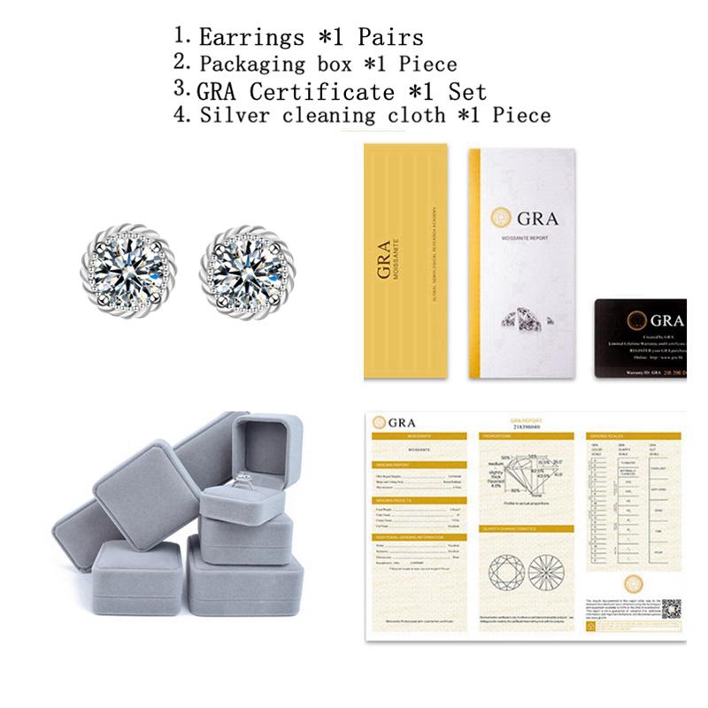 Oryginalne kolczyki Moissanite 0,5ct 925 Srebro Sterling Okrągłe kolczyki kwiatowe dla kobiet Panna Młoda Lśniąca biżuteria ślubna Prezenty