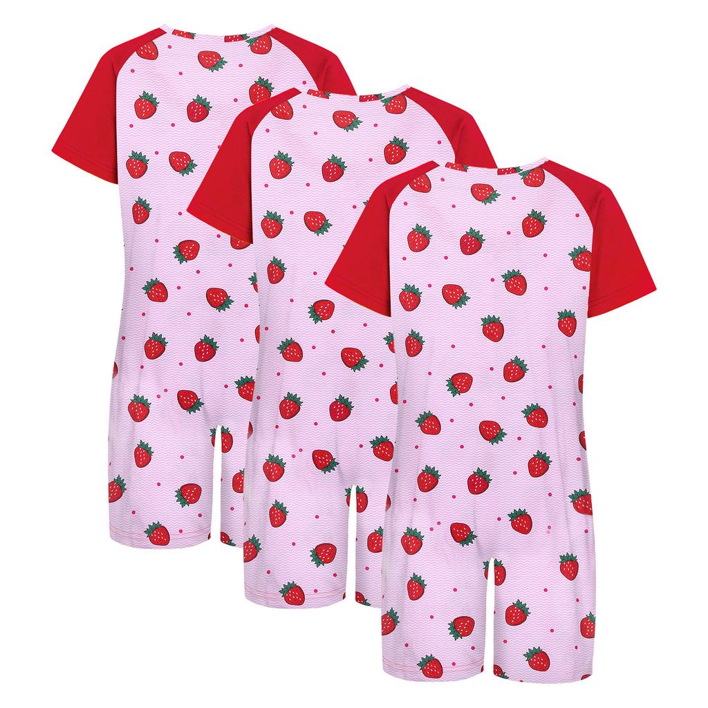 Kids 3pcs Adaptive Printed Romper Round Neck Short Sleeve Anti-strip Back Invisible Zipper Special Needs Jumpsuit