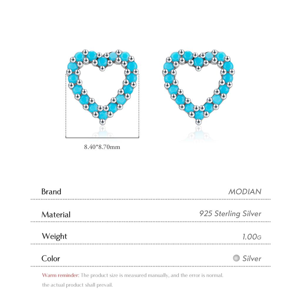 Simple 925 Sterling Silver Exquisite Romantic Turquoise Hearts Stud Earrings For Women Birthday Gifts Jewelry
