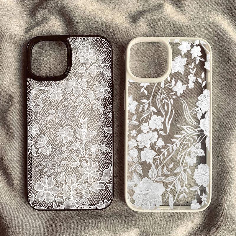 Funda de Teléfono Transparente con Encaje Blanco Estilo Ins para iPhone 17 16 15 14 13 12 11 Pro Max 16 Plus Fundas de Cobertura Dura a Prueba de Golpes