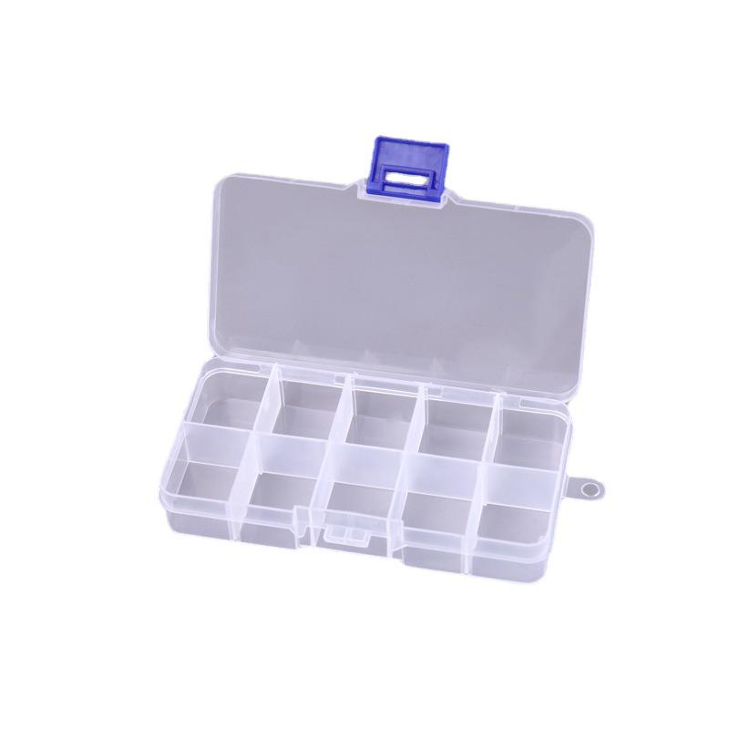 Compact 10-Compartment Transparent PP Storage Box with Lid for Jewelry & Tools