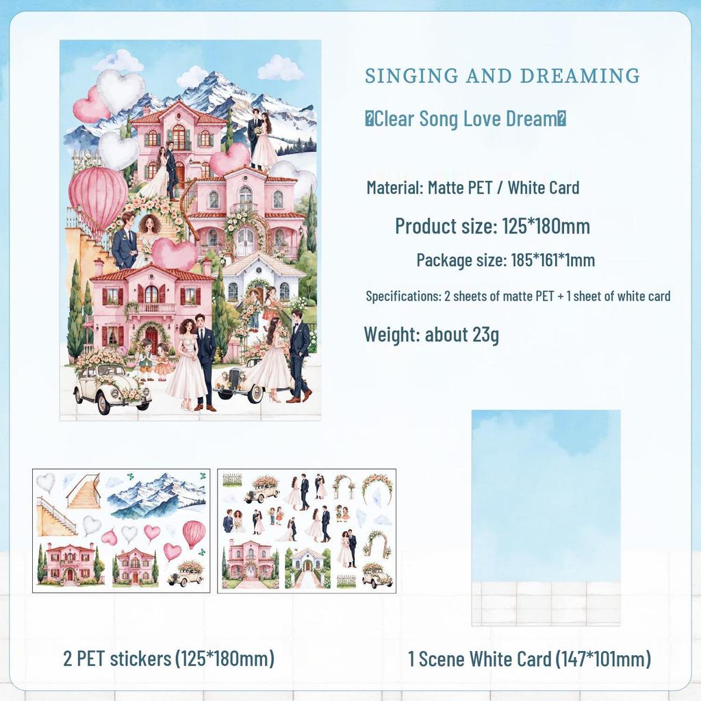 ZABC Frosty PET White Card Scenery Stickers - Warm Clear Wind Series (3 Die-cut Journal Sheets)