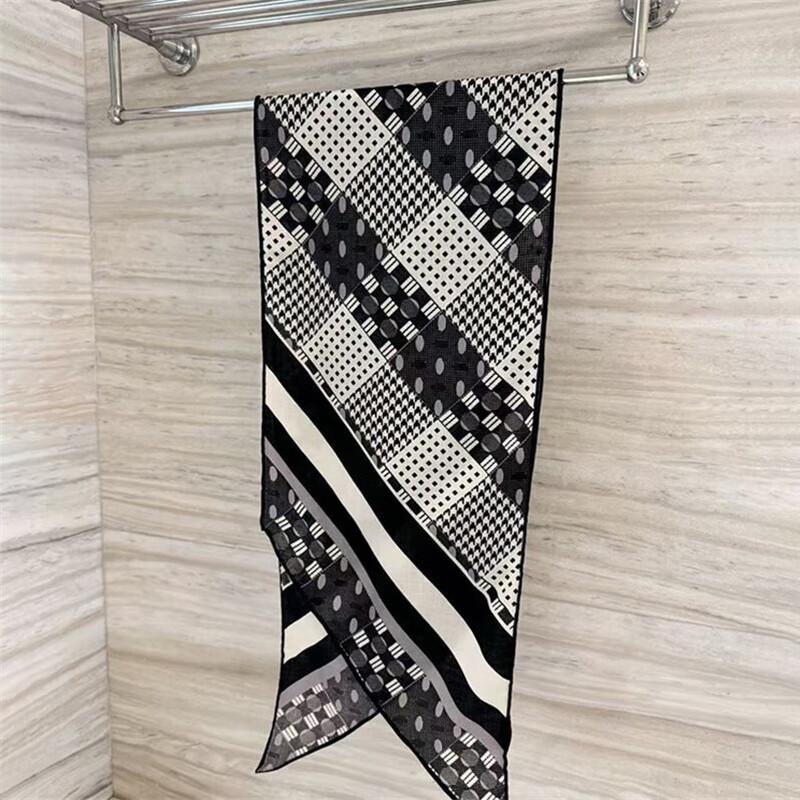 NINA SOLOR Houndstooth Silk Wool Blend Long Scarf