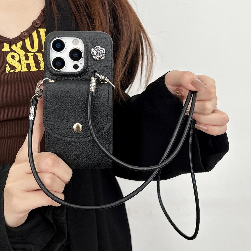 Crossbody Strap Lanyard Leather Phone Case for IPhone 16 Mini 16E 16 15 14 13 11 16Pro Max XS Wallet with Card Holder Cover