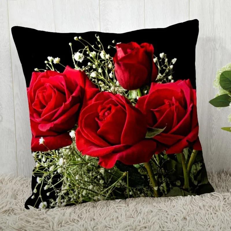 Red Rose Pattern throw pillow cover with short plush print living room sofa decoration cushion cover pillow covers decorative