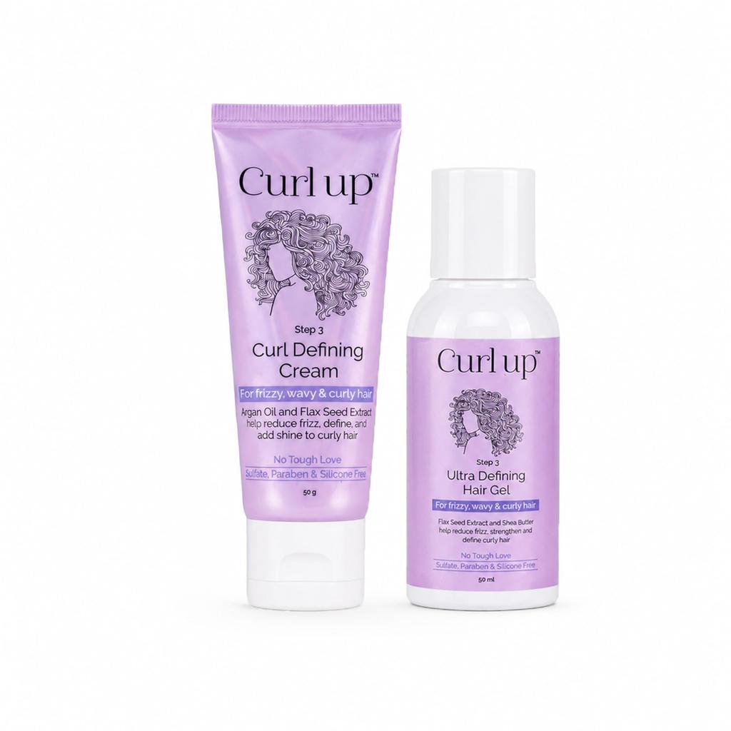 Combo de Styling Curl Up Curl com Creme Definidor de Cachos & Gel Ultra Definidor | Para Cabelos Secos com Frizz, Ondulados e Cacheados | Sem Sulfato, Parabeno e Silicone