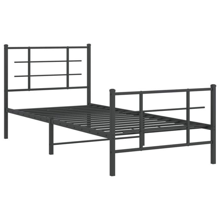 VidaXL Cadre de Lit Métal avec Tête de Lit Pied de Lit, Lit Simple avec Sommier à Lattes, Lit Adulte avec Pied Chambre, 355572