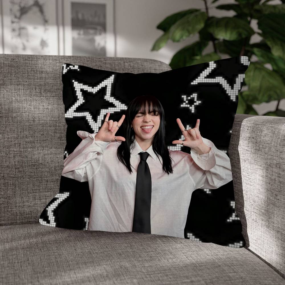 Singer Billie Eilish Cartoon Decorative Room Aesthetics Pillow Case Home Decor Bedroom Sofa Bed Couch Pillow Cover X