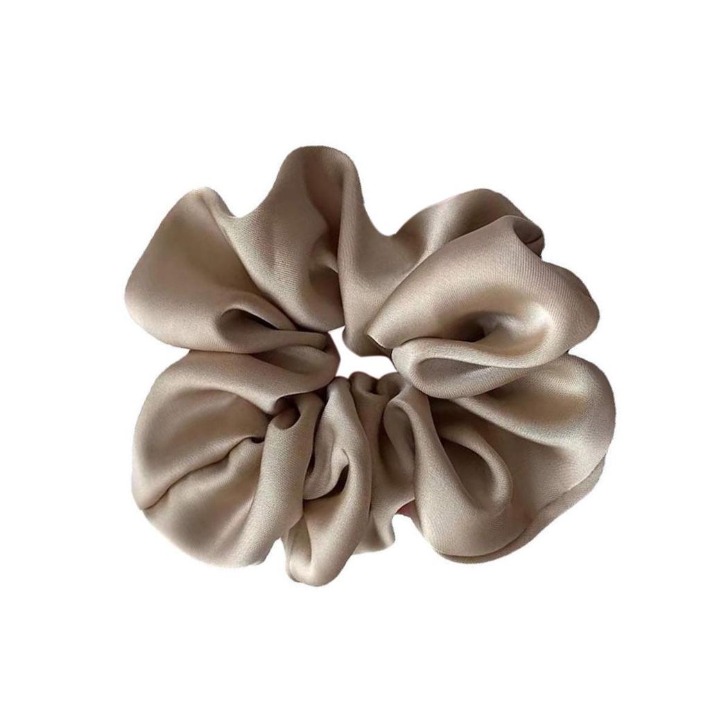 Ruffled Satin Flower Bud Scrunchie - Elegant French-Inspired Hair Tie for Women