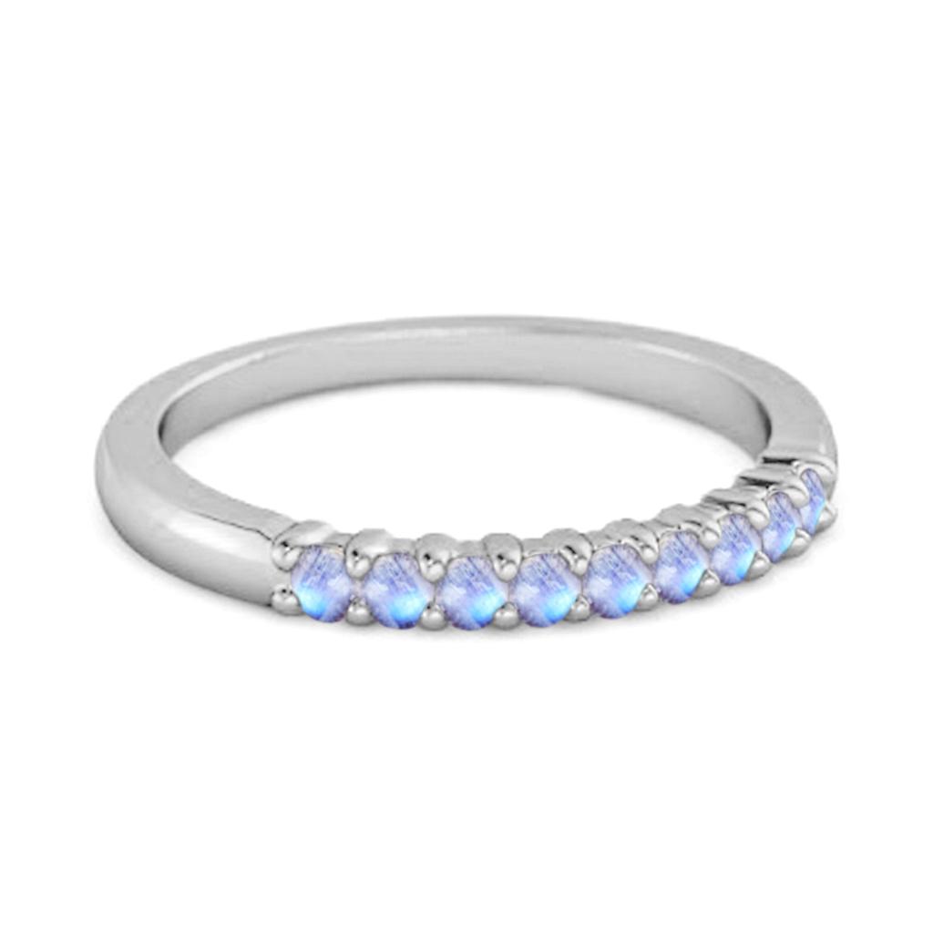 Moonstone Round Half Eternity Ring- 925 Sterling Silver