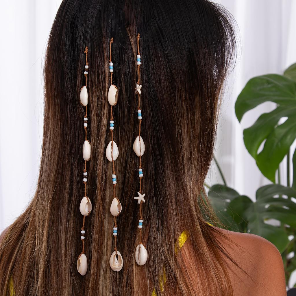 Ingemark 6 Stile Muschel Quaste Haarschmuck für Damen Sommer Strand Geflochten Wachsfaden Haardekoration Schmuck Charme Haarspange