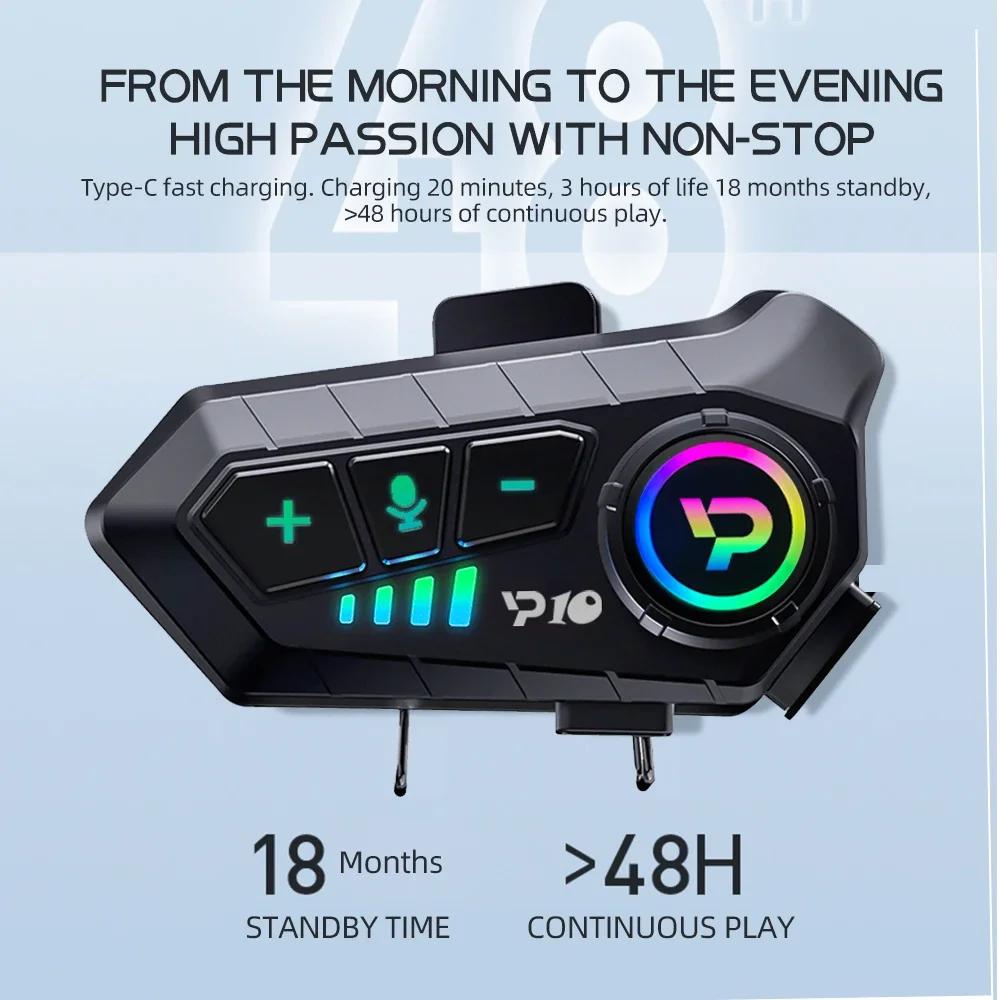 Kebidumei Y10 Bluetooth 5.3 Motorcycle Helmet Headset Waterproof 2000Mah Voice Assistant For Moto Earphone Motorbike Headphone