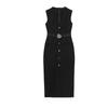Summer New Fashion Round Neck Sleeveless Metal Buckle with Belt Crepe Midi Skirt Dress 3897166