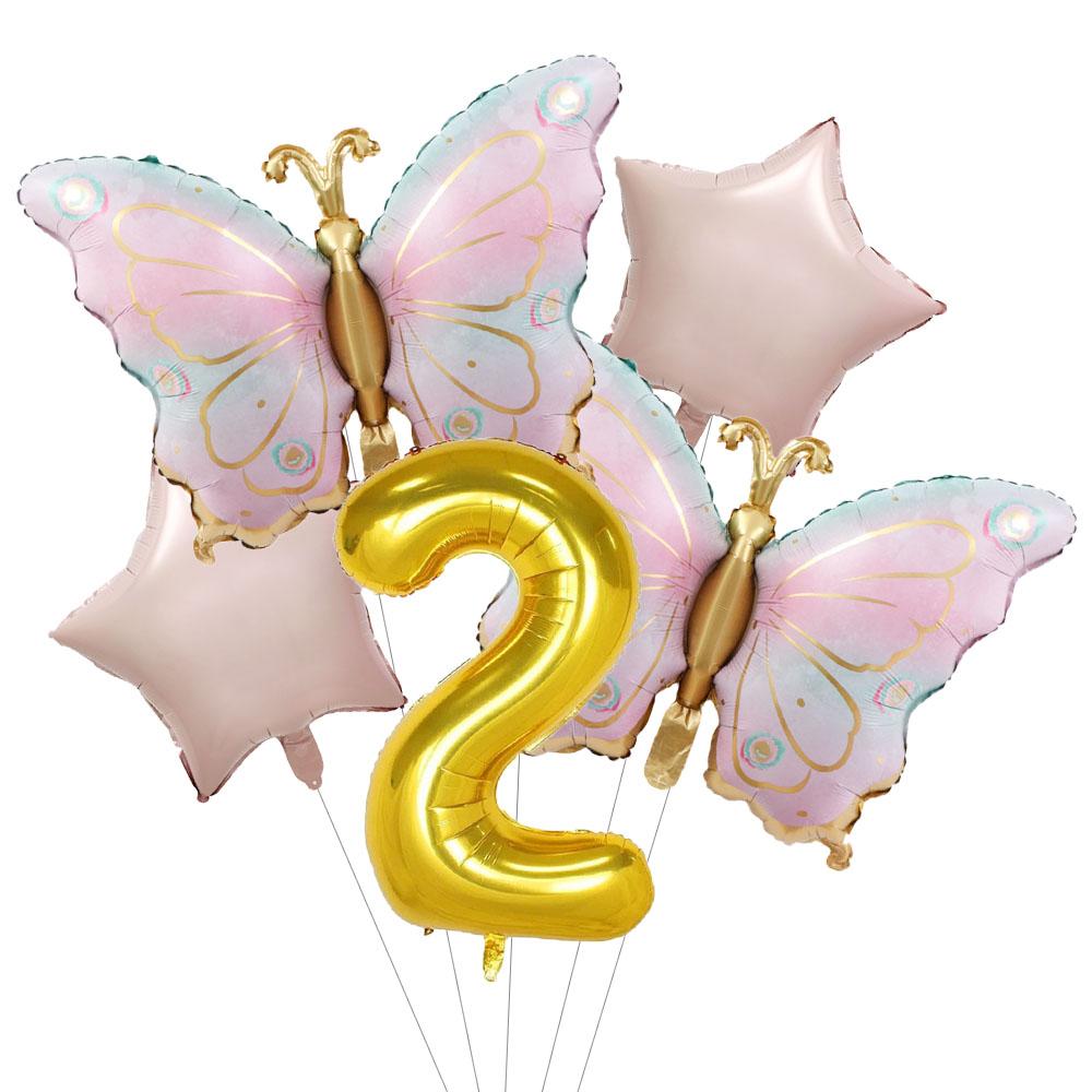 5pcs Newest Butterfly Birthday Balloon 32inch Number Set Gold Pink Foil Ball Baby Shower Helium Balloon Birthday Party Decor