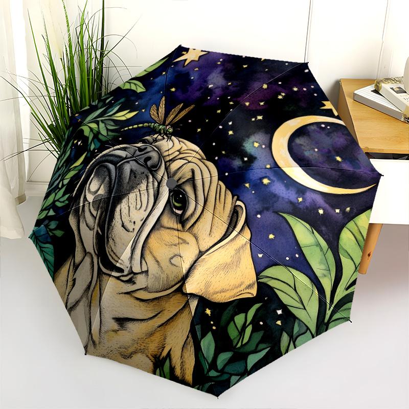 Dog with the Moon  pattern, automatic folding umbrella, portable and foldable design, 8 ribs, a Christmas or birthday gift.