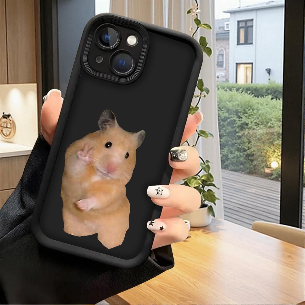 Cute Hamster Print Black Phone Case Suitable for iPhone 17 16 15 14 13 12 11 Pro/ Max /Plus Anti-fall and Shockproof