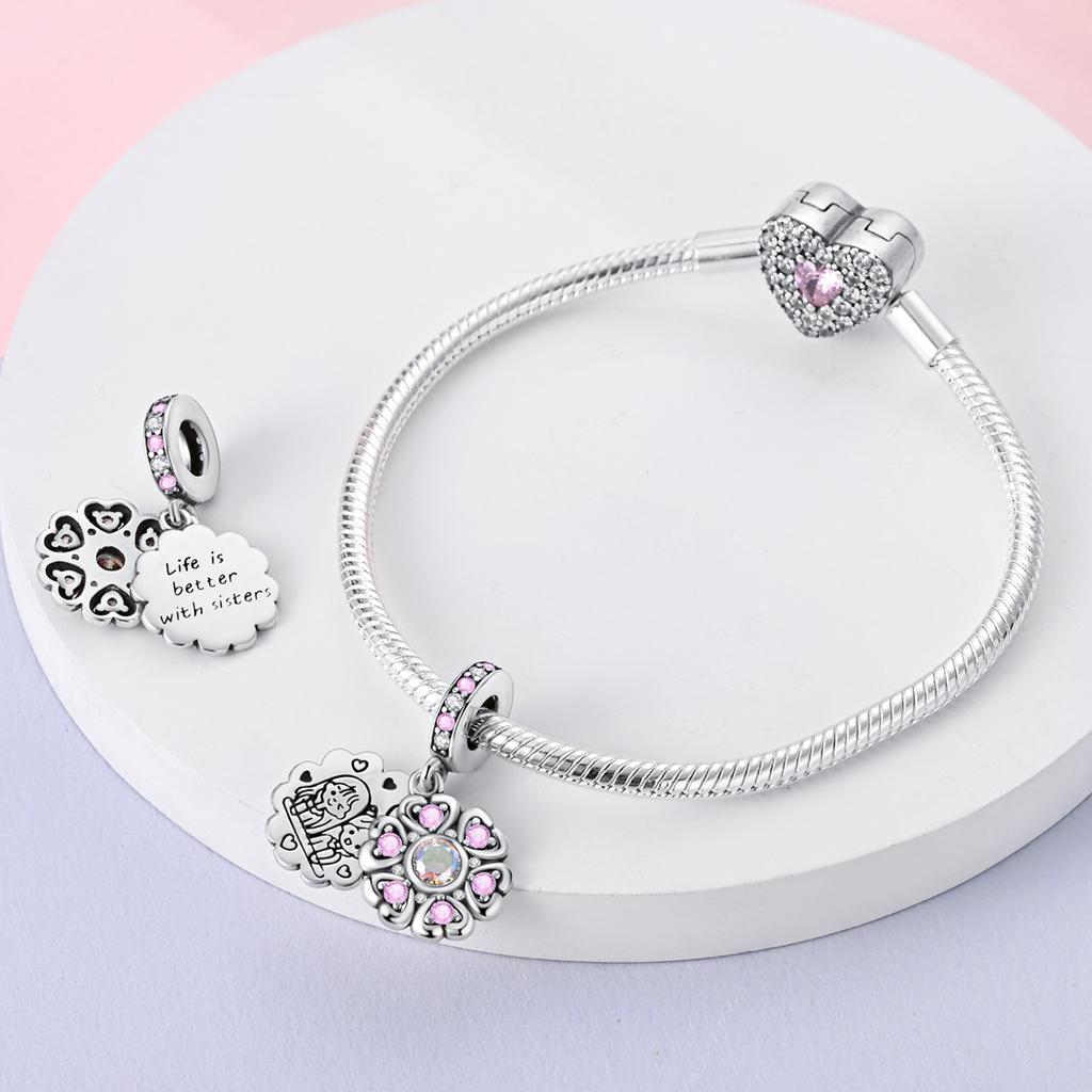 Copper Plated Sisters Lover Charms Beads Fit Original Bracelet Necklace Diy Bead For Women Jewerly Make Gift