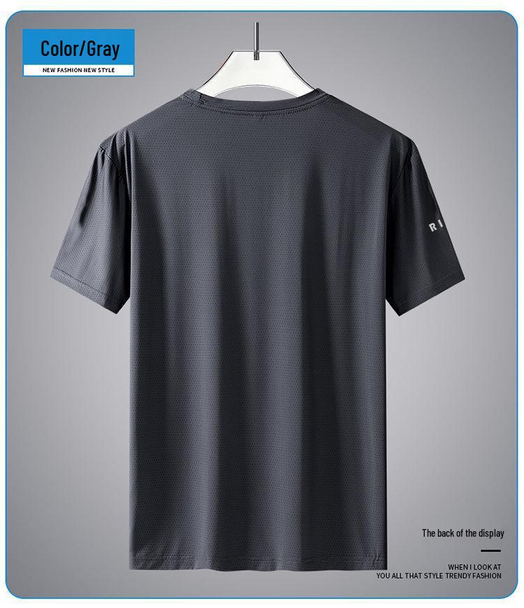 Men's Quick-Dry Ice Silk T-shirt: Breathable, Lightweight, Round Neck, Short Sleeve, Plus Size, Sporty Summer Wear