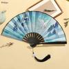 Hanfu Fan for Boys, Chinese Style 8inch Plastic Fan with Tassel Pendant, Trendy Folding Fan for Children, Silk Cloth, Ancient Style, Tear-Resistant