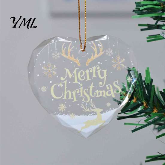 Seasonal Home Decor Items Heart Shaped Christmas Ornaments, Crystal Santa Winter Scene Hanging Ornament, Transparent Holiday Romantic Space