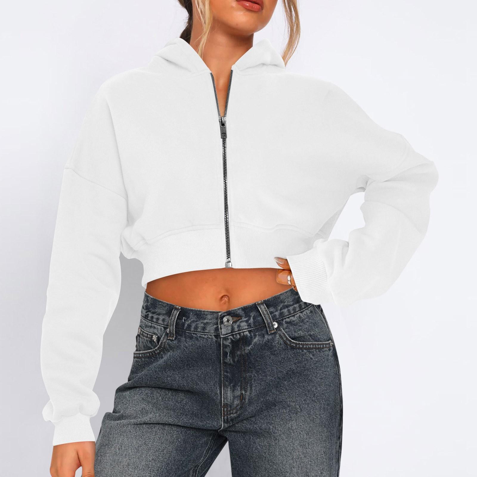 

Женская толстовка с капюшоном, на молнии, с капюшоном, короткая, свободного кроя XL белый