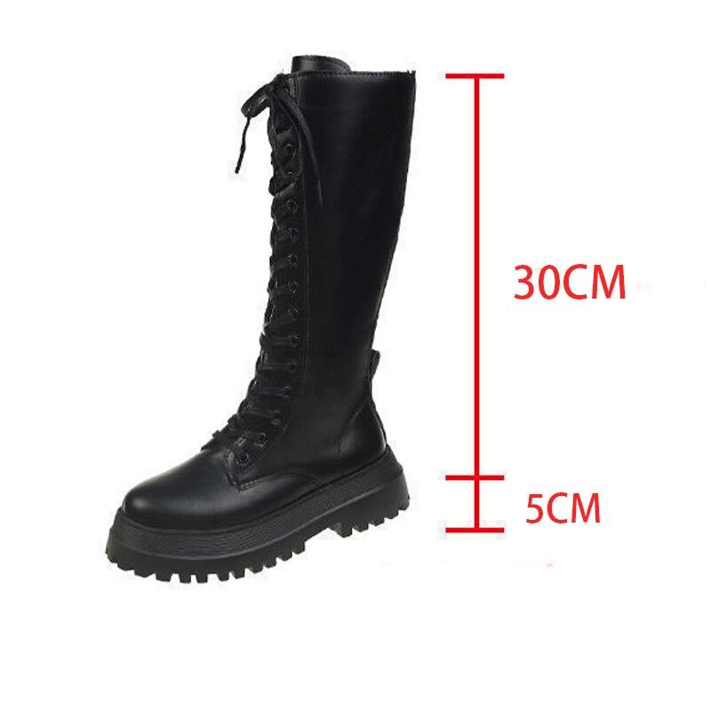 Frauen Frühling Pu Leder Kniehohe Stiefel Frauen Punk Lange Weibliche Schnürung Cuissarde Zip Schwarz Damen Schuhe Chelsea Stiefel