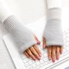 Half Finger Gloves Women Long Fingerless Gloves Fleece-Lined Touchscreen Knitted