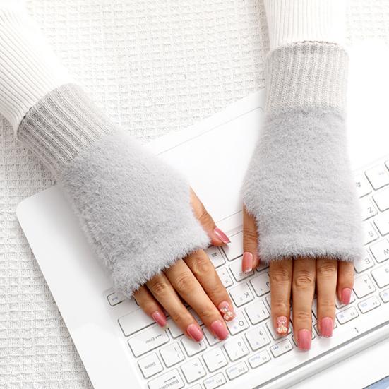 Half Finger Gloves Women Long Fingerless Gloves Fleece-Lined Touchscreen Knitted