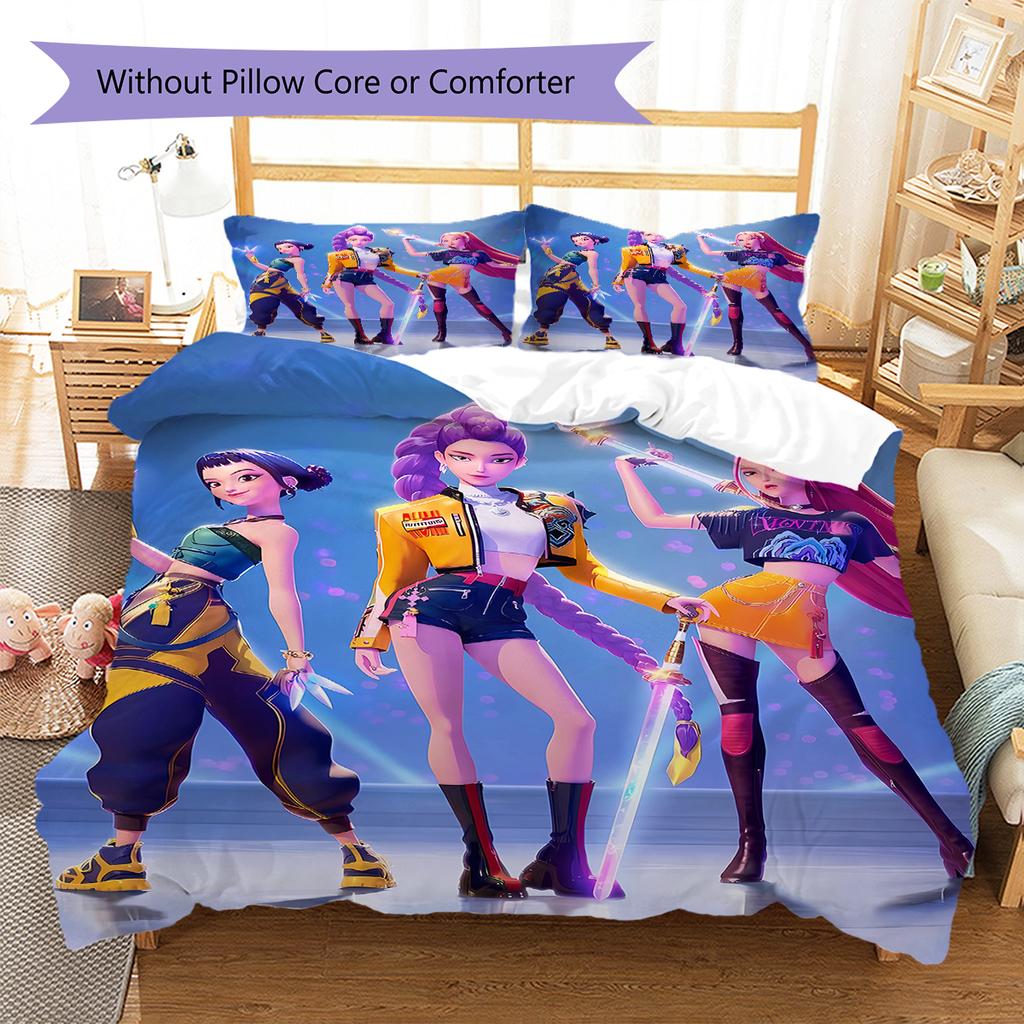 Kpop Dämonenjäger Muster Bettwäsche, Steppbett Set Steppbettbezug Kissenbezug Zuhause Geburtstagsgeschenk (1 Bettbezug + 2 Kissenbezüge, ohne Füllung)