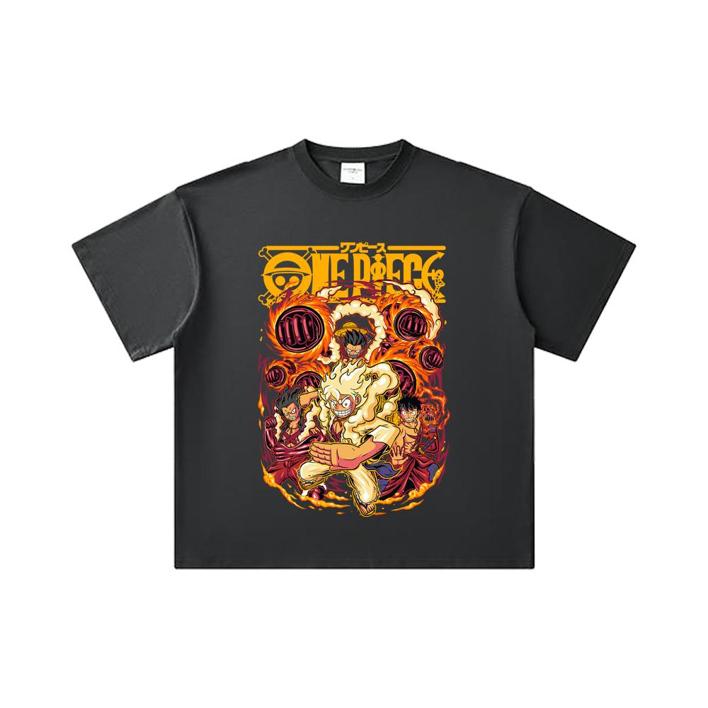 260 GSM Double Yarn 32 Count 100% Cotton One Piece V5 Luffy Gears Print Unisex Heavy Cotton T Shirt